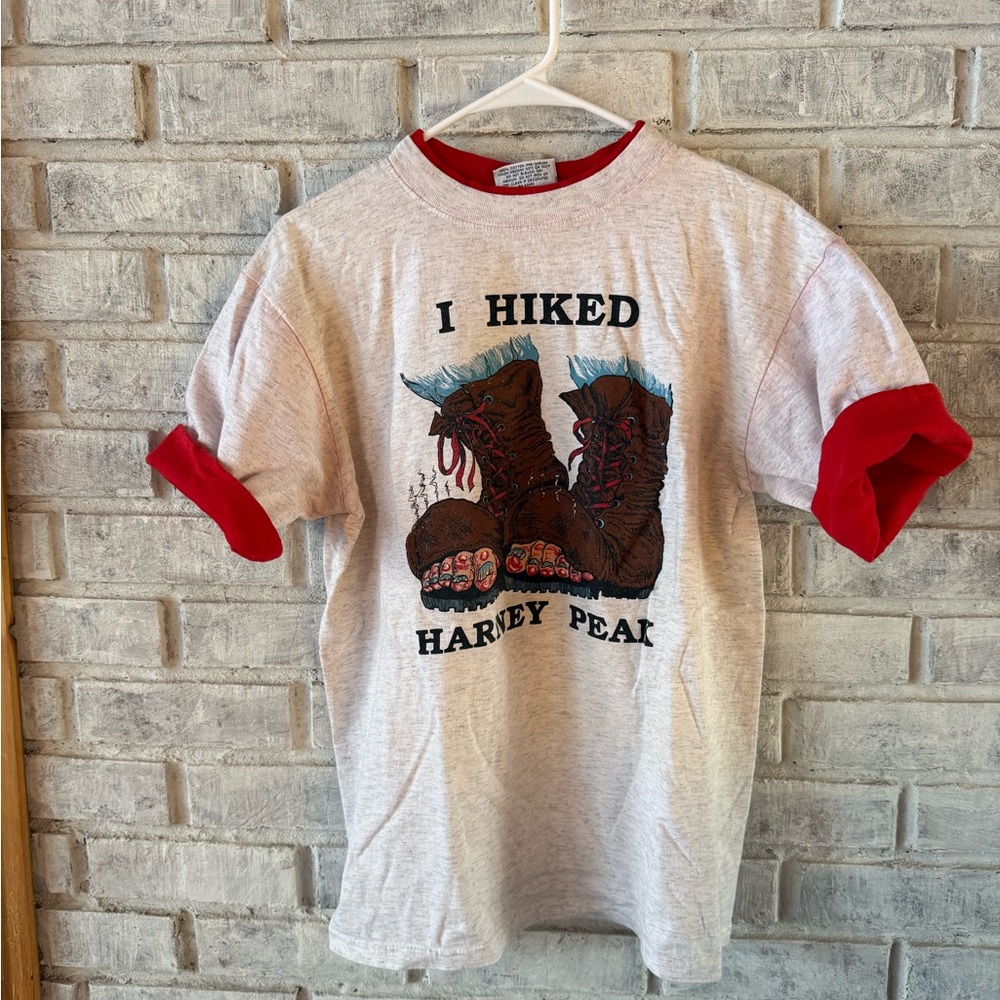 Vintage Hiking Graphic Tee - Gray and Red